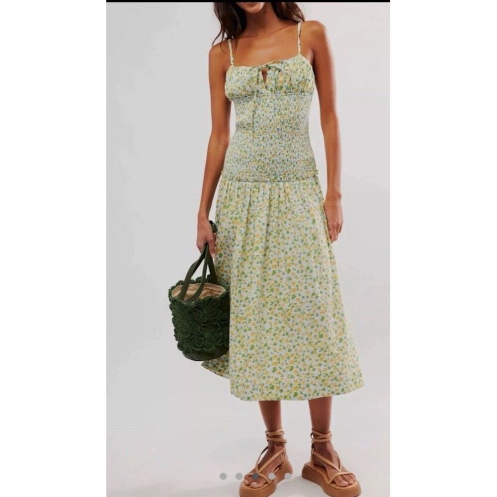 Free People Lavender Daze Dress Size L Large Green Combo New